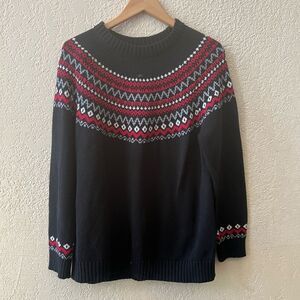 Vintage Blair Fair Aisle Sweater Sz L/XL Black Red Tunic Length Holidays